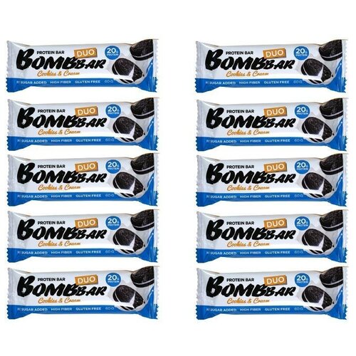 фото Протеиновые батончики bombbar duo без сахара / двухслойный протеиновый батончик кремовое печенье 10 шт