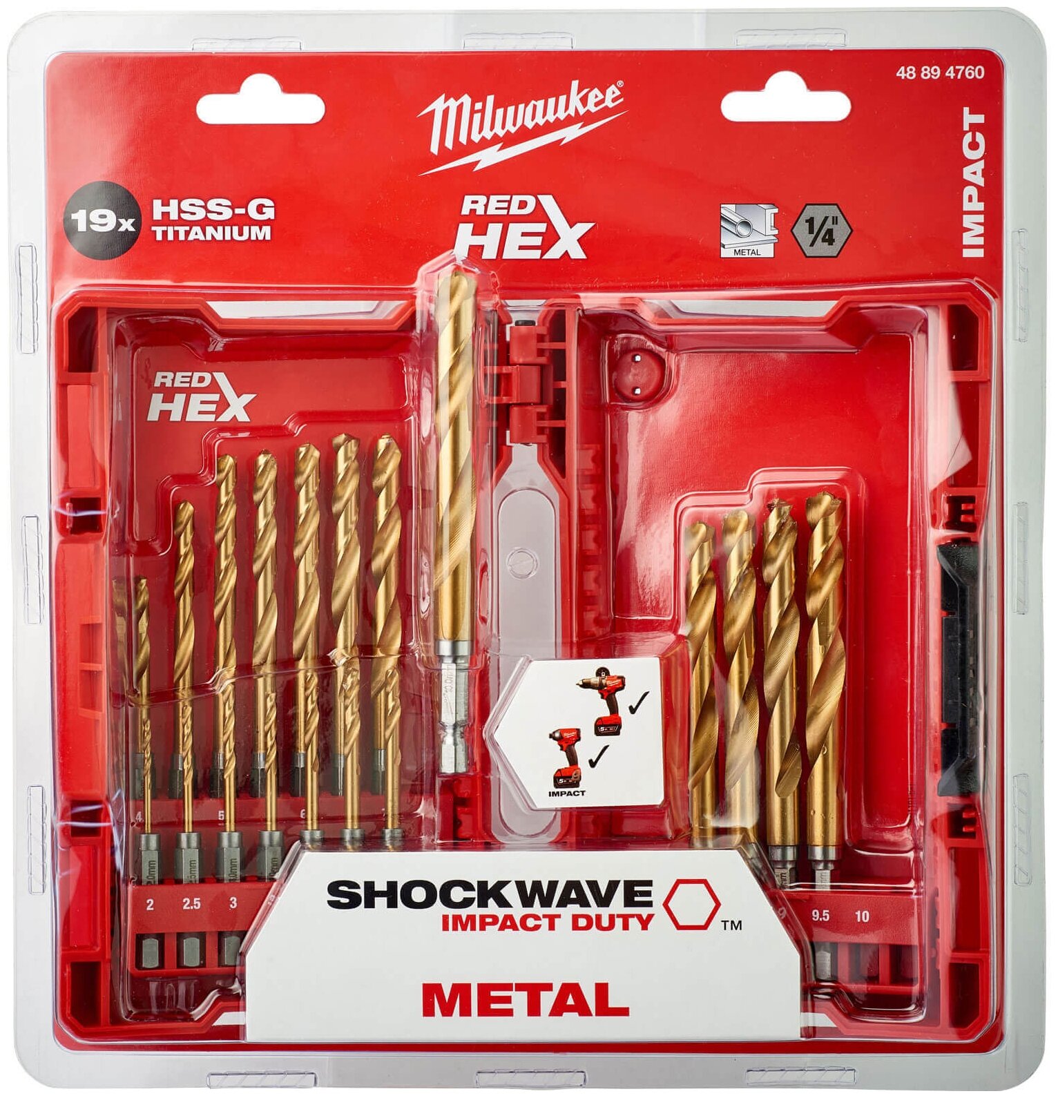 Набор сверл Milwaukee Shockwave Tin Red Hex 48894760 19 шт