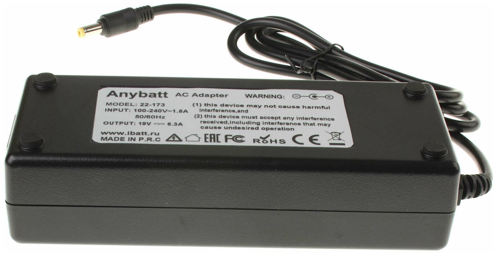 Блок питания Anybatt 22-U1-173 19V 6,3A, 120W, 5.5*2.5 mm для Acer TravelMate 2000, Aspire 1600, Aspire 4930, Aspire 4930G, Aspire 5010, TravelMate 240, Aspire 4937G, Ferrari 4000, Ferrari 3000, TravelMate 2500, Ferrari 3400,