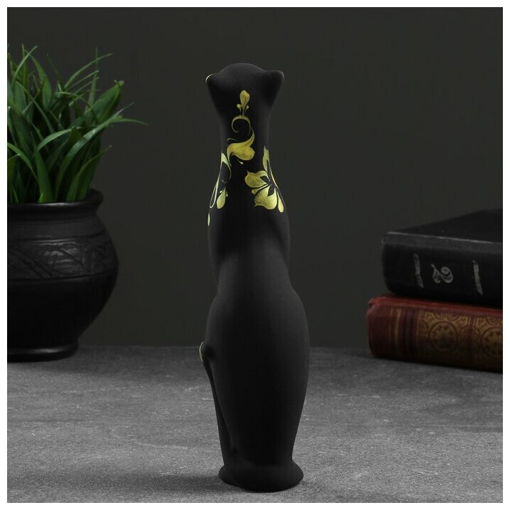 Фигура "Кошка Багира прямая" черный 6х6х21см