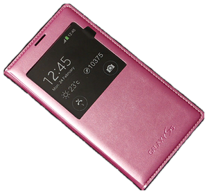 Чехол-книжка MyPads для Samsung Galaxy S5 / S5 Neo розовый с окошком для входящих вызовов из искуственной кожи