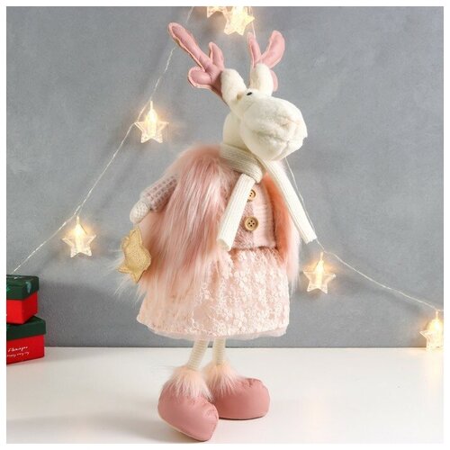Кукла интерьерная Олениха в розовом наряде со звёздочкой 26х19х52 см кукла интерьерная ангелочек в сером платье со звёздочкой пух 37 5х11 5х18 см