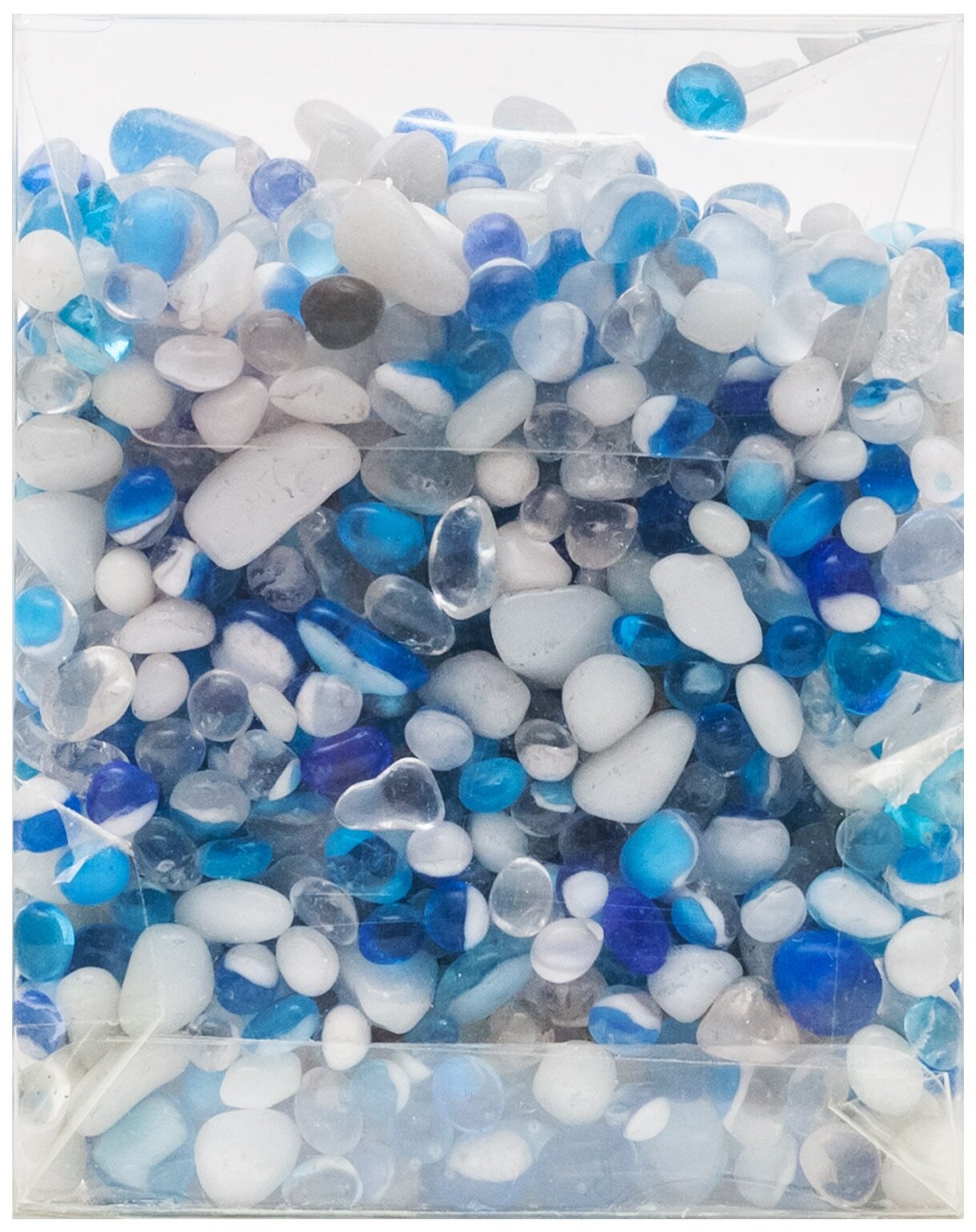 Стеклянная крошка окат.3-6 мм. сине-белая, 180 гр. Beaded cobalt blue+white
