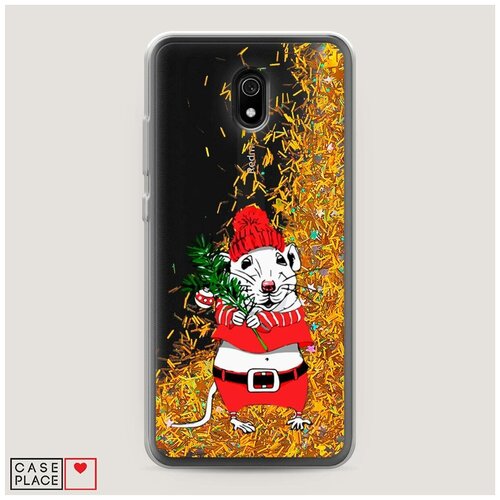 фото Жидкий чехол с блестками "новогодняя крыска" на xiaomi redmi 8a / сяоми редми 8а case place