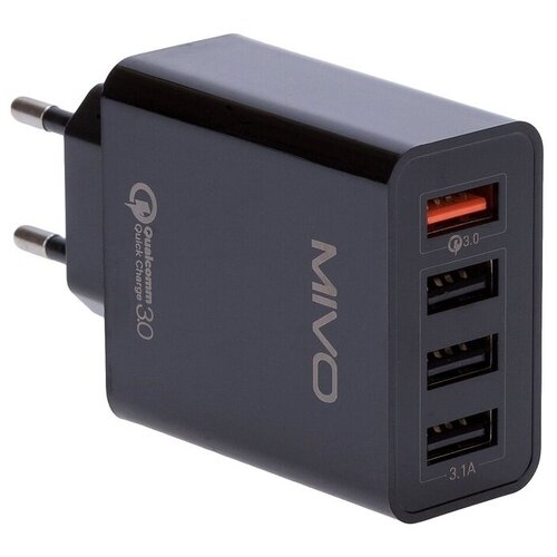 фото Сетевое зарядное устройство mivo mp-431q (4-usb) 33w, quick charger 3.0, черный