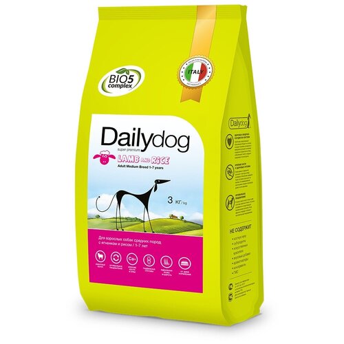 Dailydog корм для взрослых собак средних пород, ягненок и рис 3 кг (2 шт)