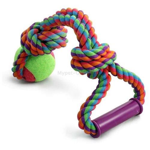 Веревка цветная с ручкой, двумя узлами и мячом, 45 см