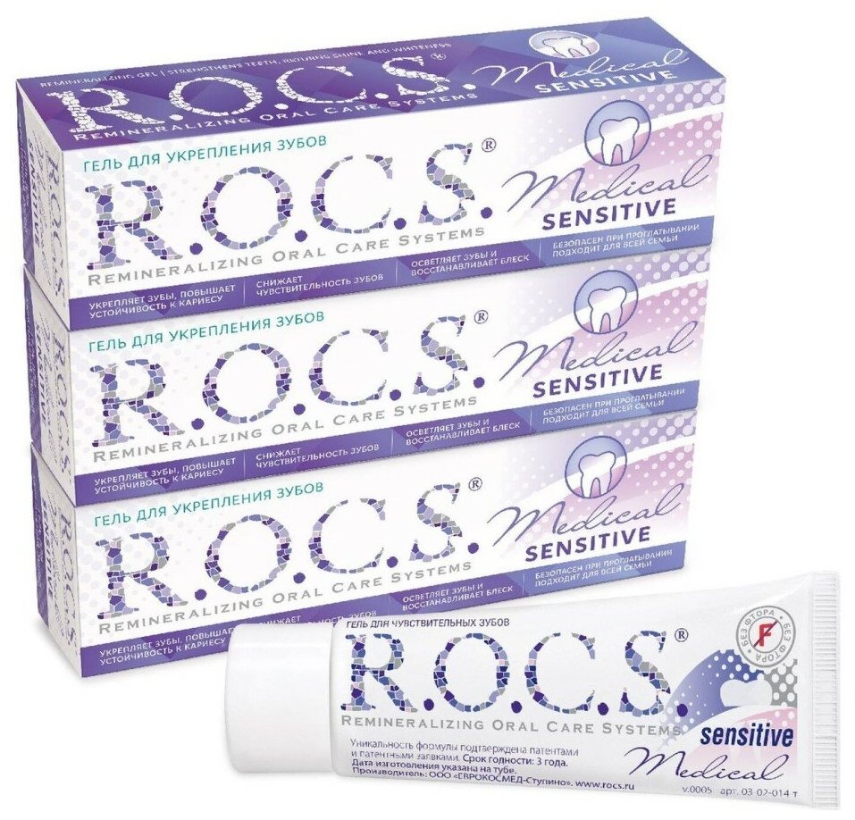 Гель для чувствительных зубов R.O.C.S. Medical Sensitive (18+) (3 штуки)