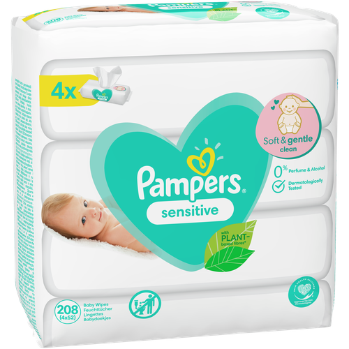 Влажные салфетки Pampers Sensitive, липучка, 52 шт., 4 уп. влажные салфетки pampers sensitive липучка 52 шт 4 уп