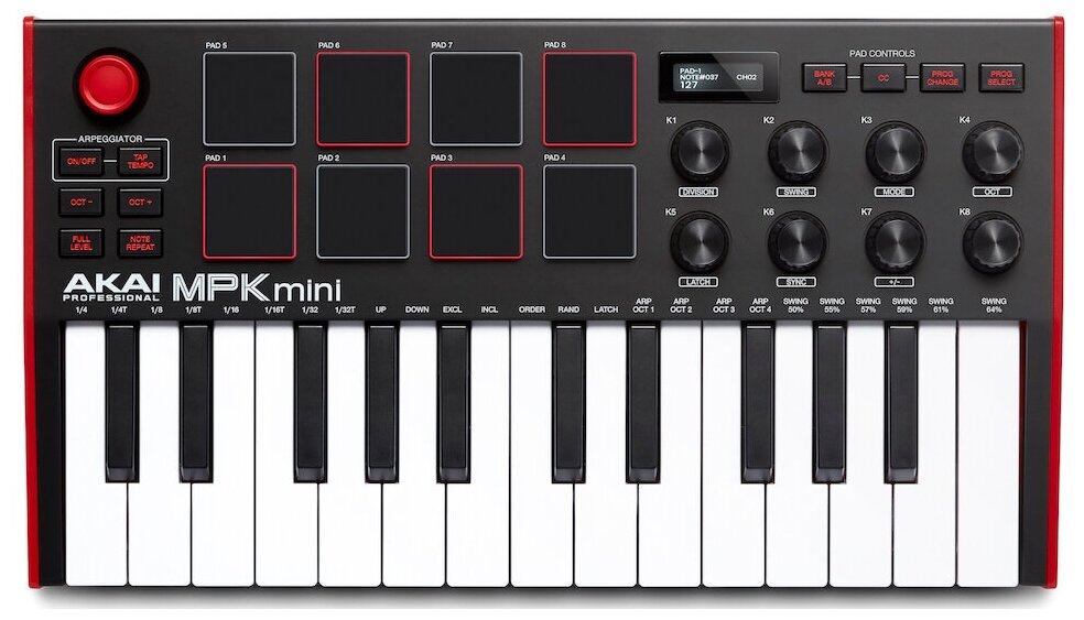 Akai Pro MPK Mini MK3 USB миди клавиатура с уменьшенными клавишами, 25 клавиш,8 MPC пэдов, 8 ручек для микширования