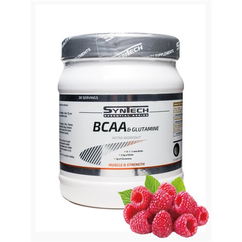 Аминокислоты. Syntech Nutrition BCAA+Glutamin 300 г. Малина.