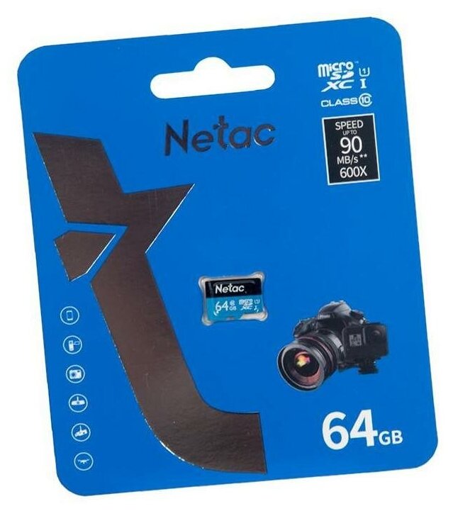 Карта памяти Netac P500 MicroSDXC 64Gb Class 10 UHS-I 80MB/s (NT02P500STN-064G-S)