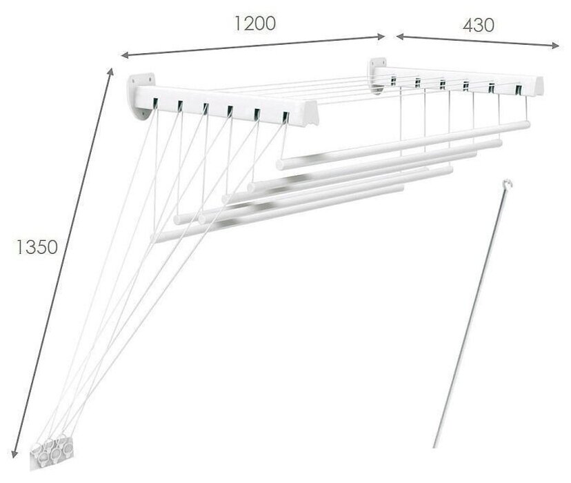 Настенно-потолочная сушилка для белья Level 120 см, 6 штанг / Навесная сушилка для белья / Сушилка для белья на балкон, в ванную - фотография № 2