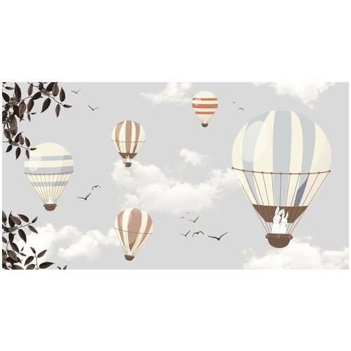 Фотообои Уютная стена Зайцы на воздушных шарах 500х270 см Бесшовные Премиум (единым полотном)
