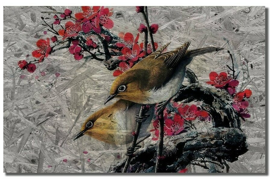 Картина интерьерная на рельефной доске рисунок Китайская живопись Гохуа Азия - 6602 Г