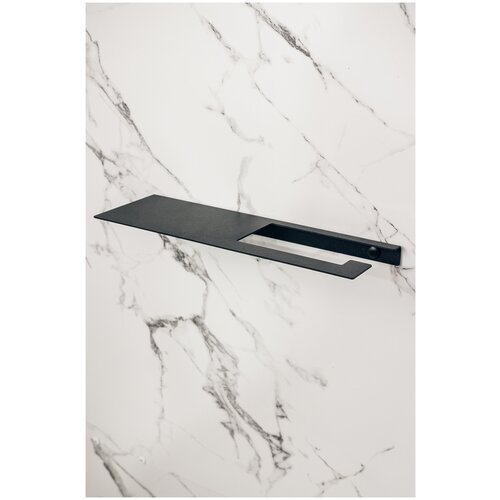 Держатель для туалетной бумаги настенный с полочкой для телефона, освежителя. Полка черная в ванную.