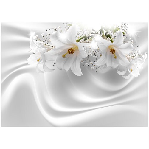 Белые лилии на шелке - Виниловые фотообои, (211х150 см) белые лилии на шелке виниловые фотообои 211х150 см