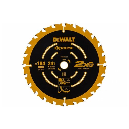 Диск пильный DeWalt твердосплавный 184х16/1.65/24 Construction DT10302
