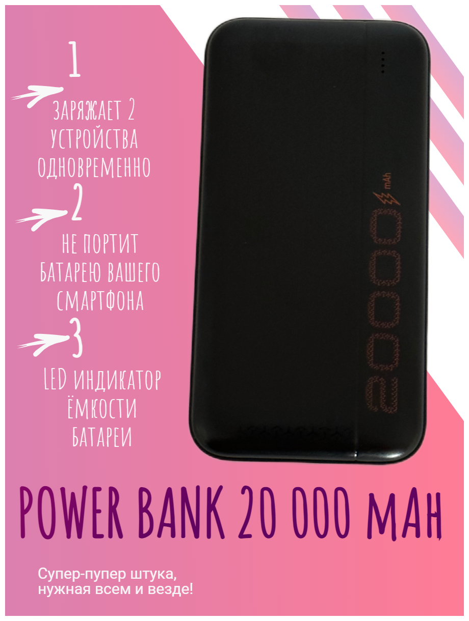 Карманный внешний аккумулятор на 20 000 мАч, powerbank, пауэрбанк