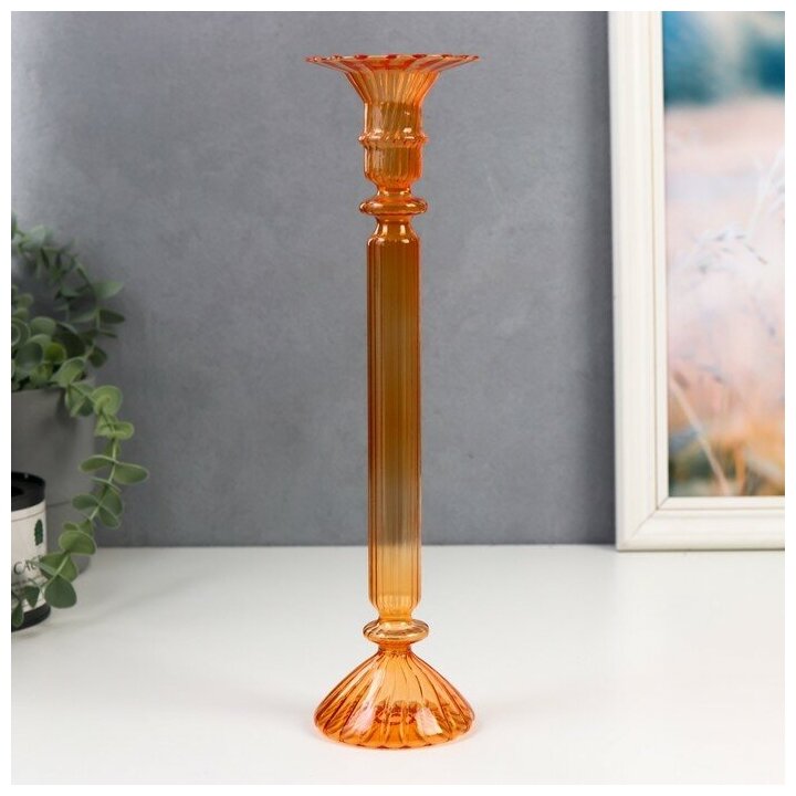 Подсвечник стекло на 1 свечу "Аверон" прозрачный оранж 30х7,5х7,5 см - фотография № 1
