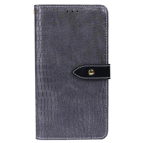 фото Чехол-книжка mypads для htc u12 life с фактурной прошивкой рельефа кожи крокодила с застежкой и визитницей серый