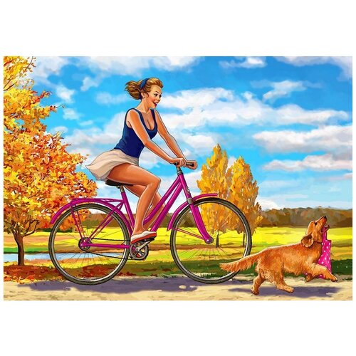 фото Картина по номерам на холсте с подрамником / набор для творчества / набор для рисования / живопись по номерам "прогулка на велосипеде" 40х50см mashinokom