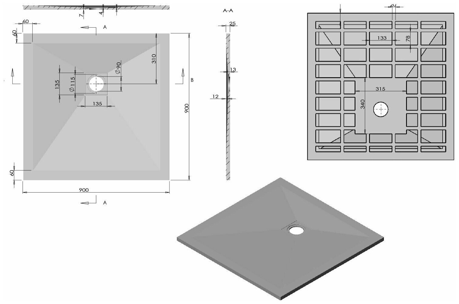 Душевой поддон из искусственного камня Vincea Vst-4sr VST-4SR9090W 90x90 белый матовый