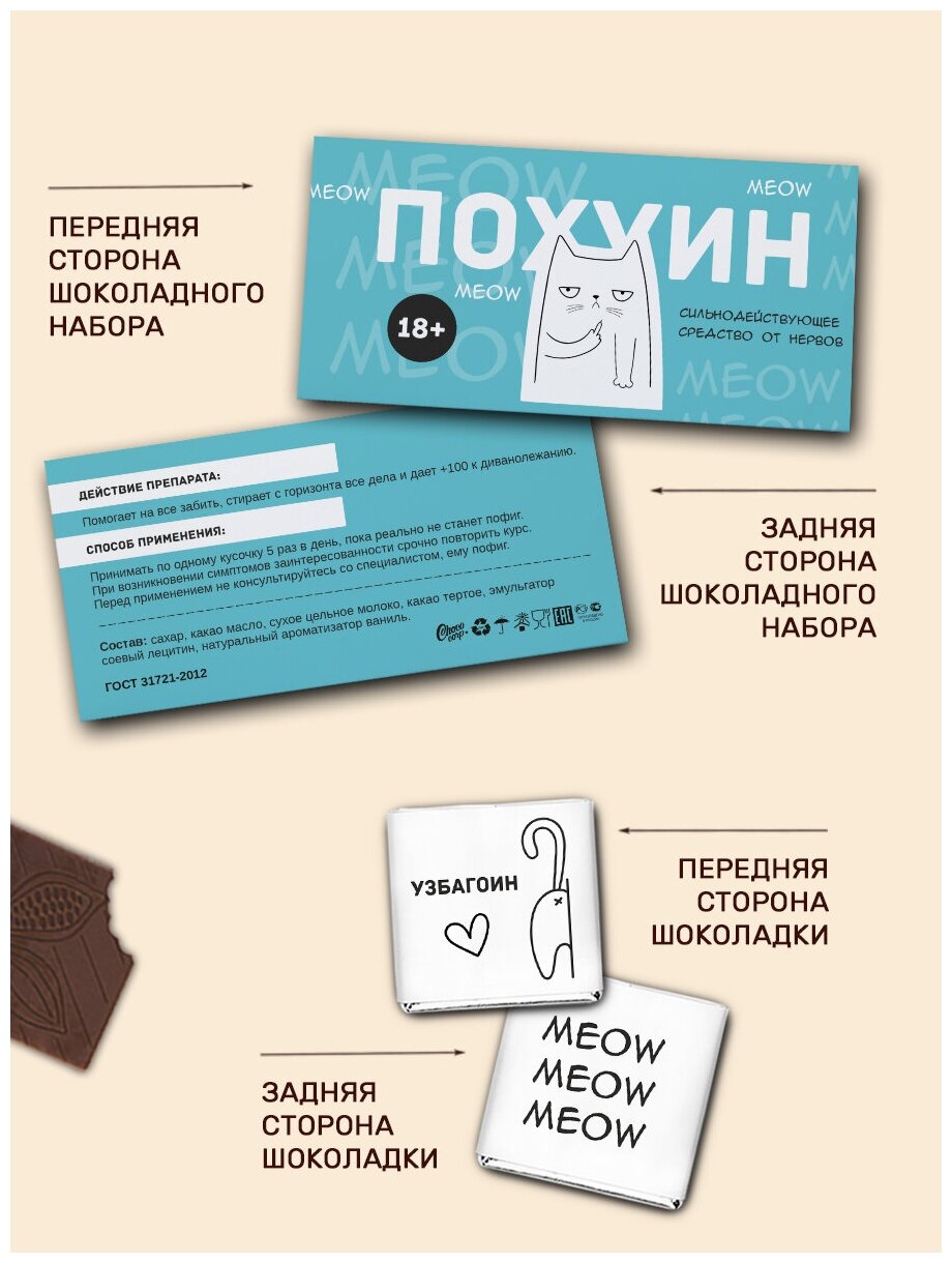 Шоколадный набор Choco Corp пофигин 3 плитки / Подарок на День Рождение / Плиточный шоколад / Сладкий бокс - фотография № 3