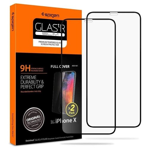 Защитное стекло Spigen GlastR Slim Full Cover 2pcs для iPhone 11 Pro/XS/X (057GL23120, 2 в комплекте, оригинал, Black) защитное стекло interstep 3d full cover iphone xs x черная рамка с аппл