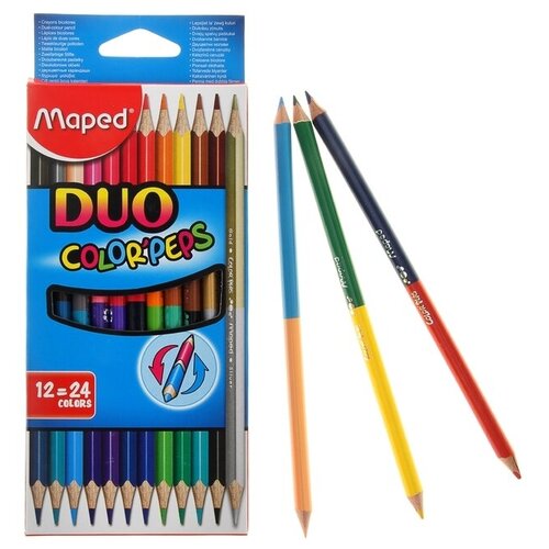 Купить Maped Карандаши двухцветные Maped Сolor Peps, трёхгранные, 24 цвета - 12 штук, европодвес