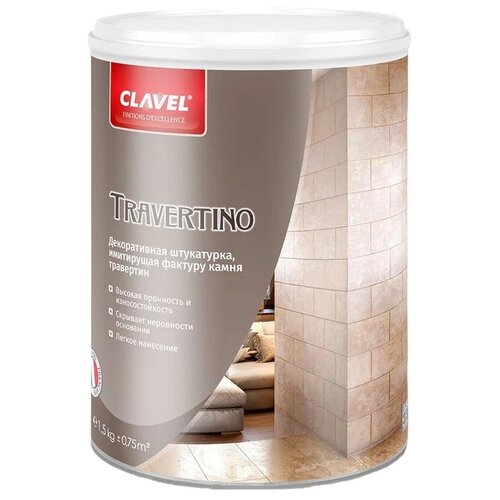 Декоративное покрытие Clavel Travertino, белый, 1.5 кг