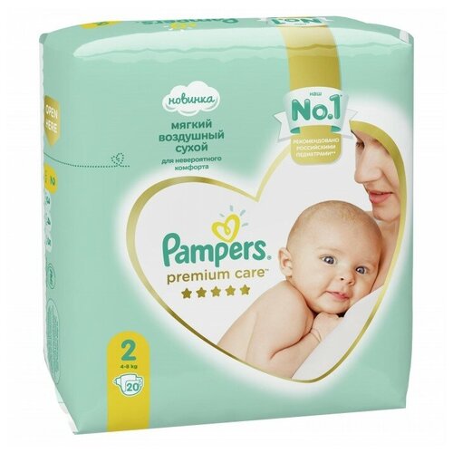 фото Подгузники premium care mini р.2 (4-8 кг) 20 шт. pampers