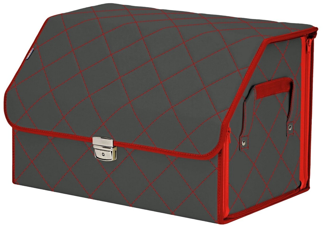 Органайзер-саквояж в багажник "Союз Премиум" (размер L). Цвет: серый с красной прострочкой Ромб.