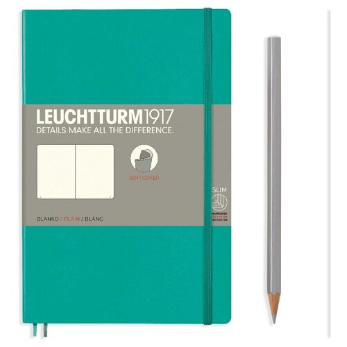 Блокнот Leuchtturm Paperback B6+ 61л без линовки мягкая обложка Изумрудный