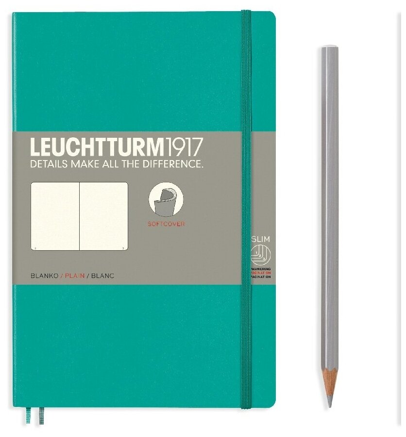 Блокнот Leuchtturm Paperback B6+ 61л без линовки мягкая обложка Изумрудный
