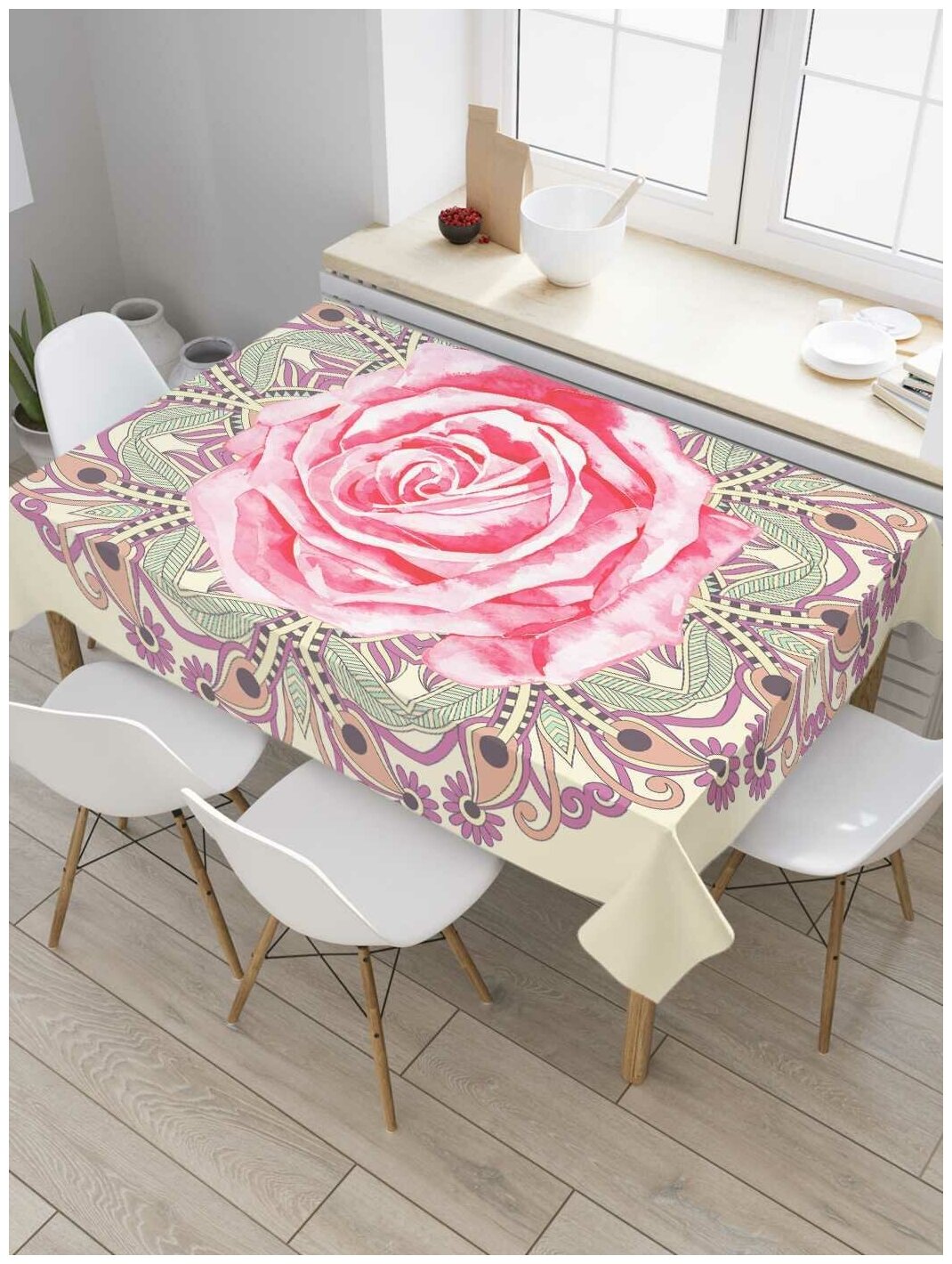Скатерть прямоугольная JoyArty на кухонный стол "Огромная роза" из оксфорда, 120x145 см