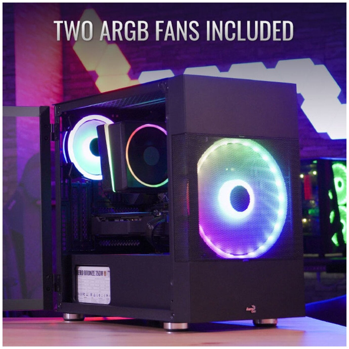 Корпус mATX AeroCool 4710562755893 черный, без БП, боковая панель из закалённого стекла, 2*USB 3.0, audio - фото №14