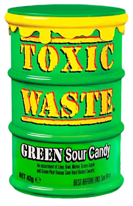 Набор кислых конфет Toxic Waste фрукты зеленая банка 42 гр. (2 шт) - фотография № 2