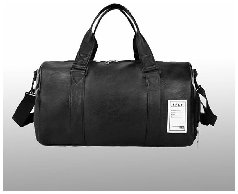 Спортивная сумка (черная) кожаная с отделением для обуви - фотография № 4