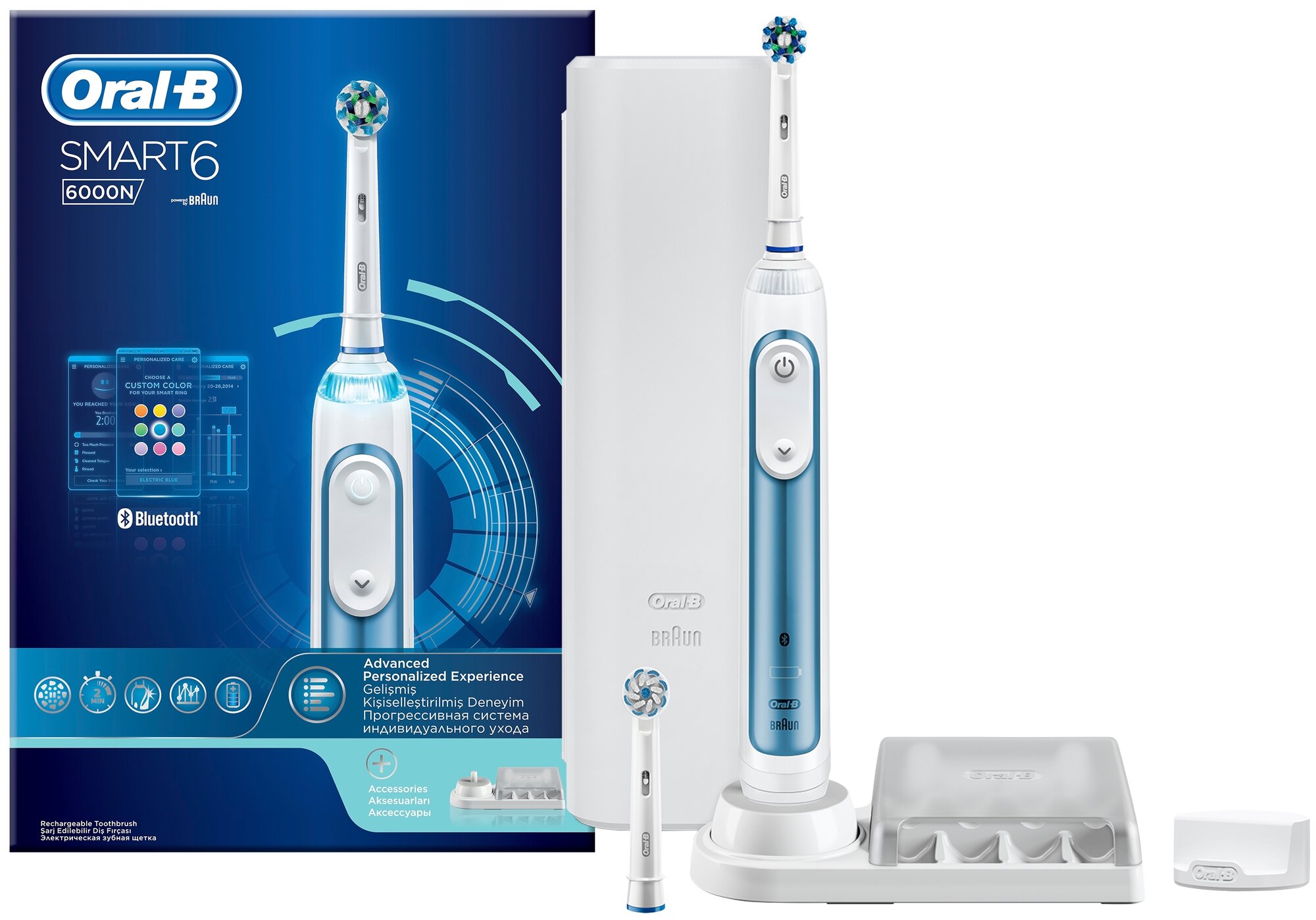 Электрическая зубная щетка Oral-B Smart 6 6000N, бело-голубой - фотография № 2