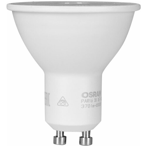 фото Лампа светодиодная osram gu10 230 в 4 вт спот прозрачная 370 лм холодный белый свет