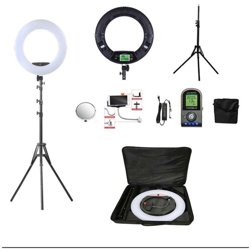 Кольцевая лампа Yidoblo FE 480II BLACK черная с сумкой штативом пультом ду зеркалом и креплением для камеры и смартфона 1699000₽
