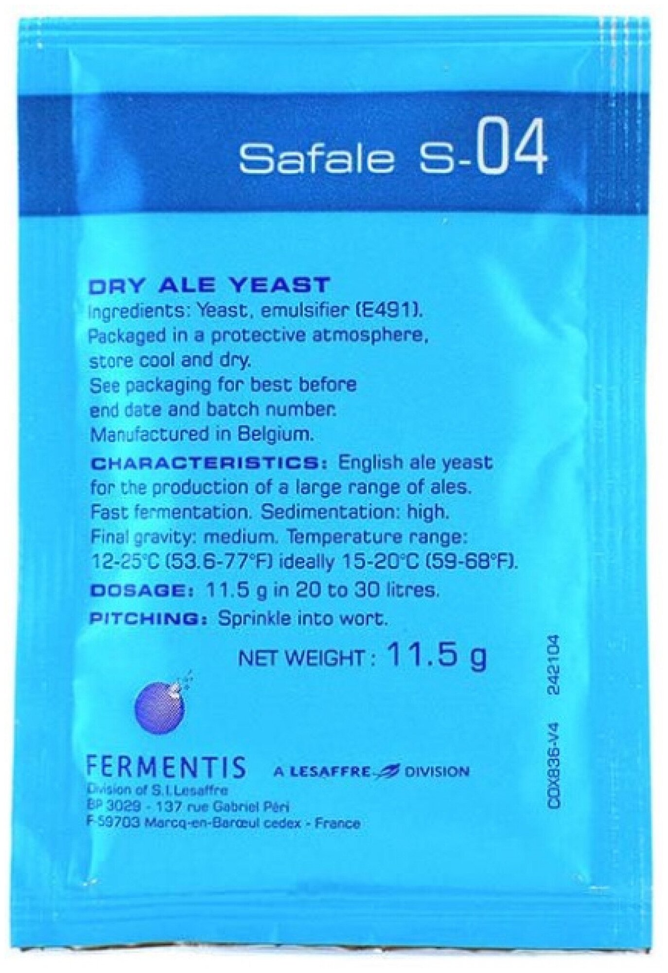 Дрожжи Fermentis Safale S-04, 11.5 г