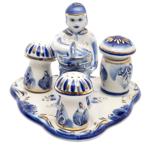 Набор для специй Грибник Гжель золото 1950₽