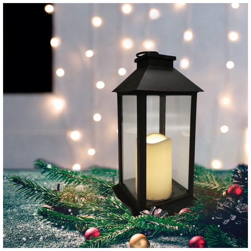 Светодиодный фонарь-светильник Neon-night 29 см черный со свечой тепло-белого цвет свечения, 513-045