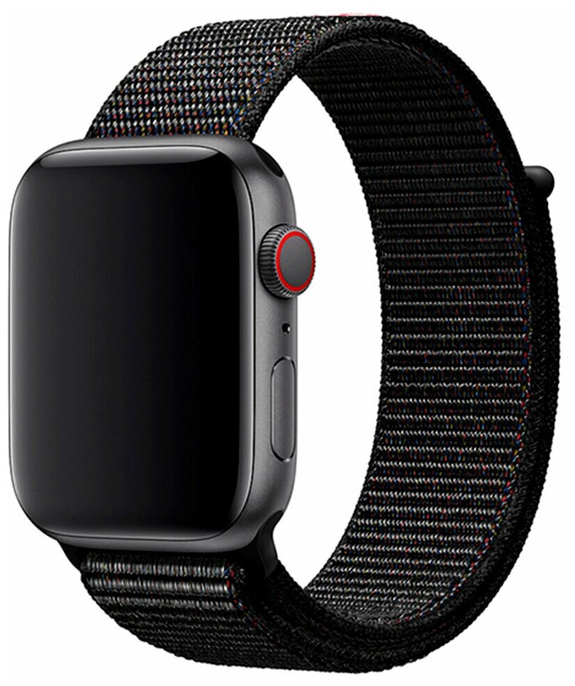 Нейлоновый ремешок для часов Apple Watch series 1-6, SE 38-40mm и 7 41mm / Ремешок для смарт часов Эпл Вотч серии 1-6, СЕ 38-40мм и 7 41мм (Черный)