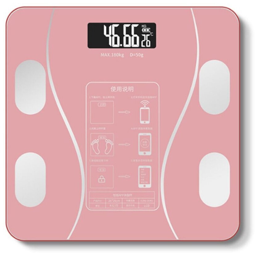Напольные умные весы c bmi, электронные напольные весы для Xiaomi, iPhone, Android, розовые - фотография № 1