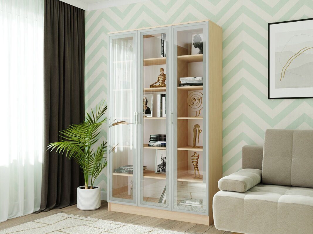 Книжный шкаф МебельЛэнд24 Альма - 13 Дуб Молочный 130x30x200 бежевый