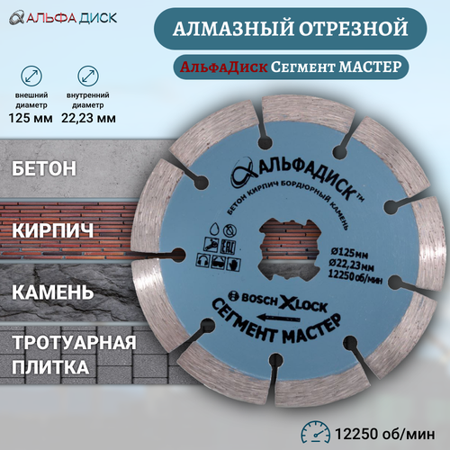 Алмазный отрезной Альфа Диск по тротуарной плитке и кирпичу Сегмент мастер 125 мм XLOCK