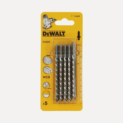 Изображение товара Пилка для лобзика DEWALT DT2075, по дереву из высокоуглеродистой стали, HCS, 100 x 68 x 4.0 x 60 мм, T144DP, 5 шт.